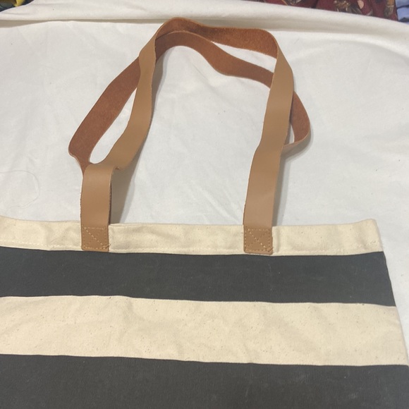 16 by 15 Peace & Love Canvas Tote bag, Black/White striped Canvas bag - Picture 8 of 10